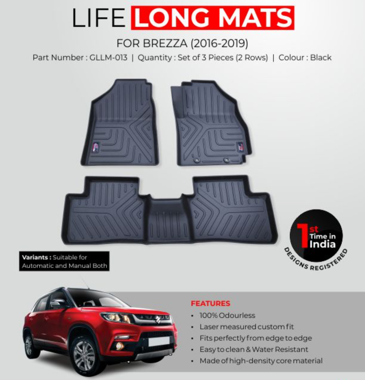 GFX Life Long Car Floor Mats for Maruti Suzuki Brezza (2016–2019)