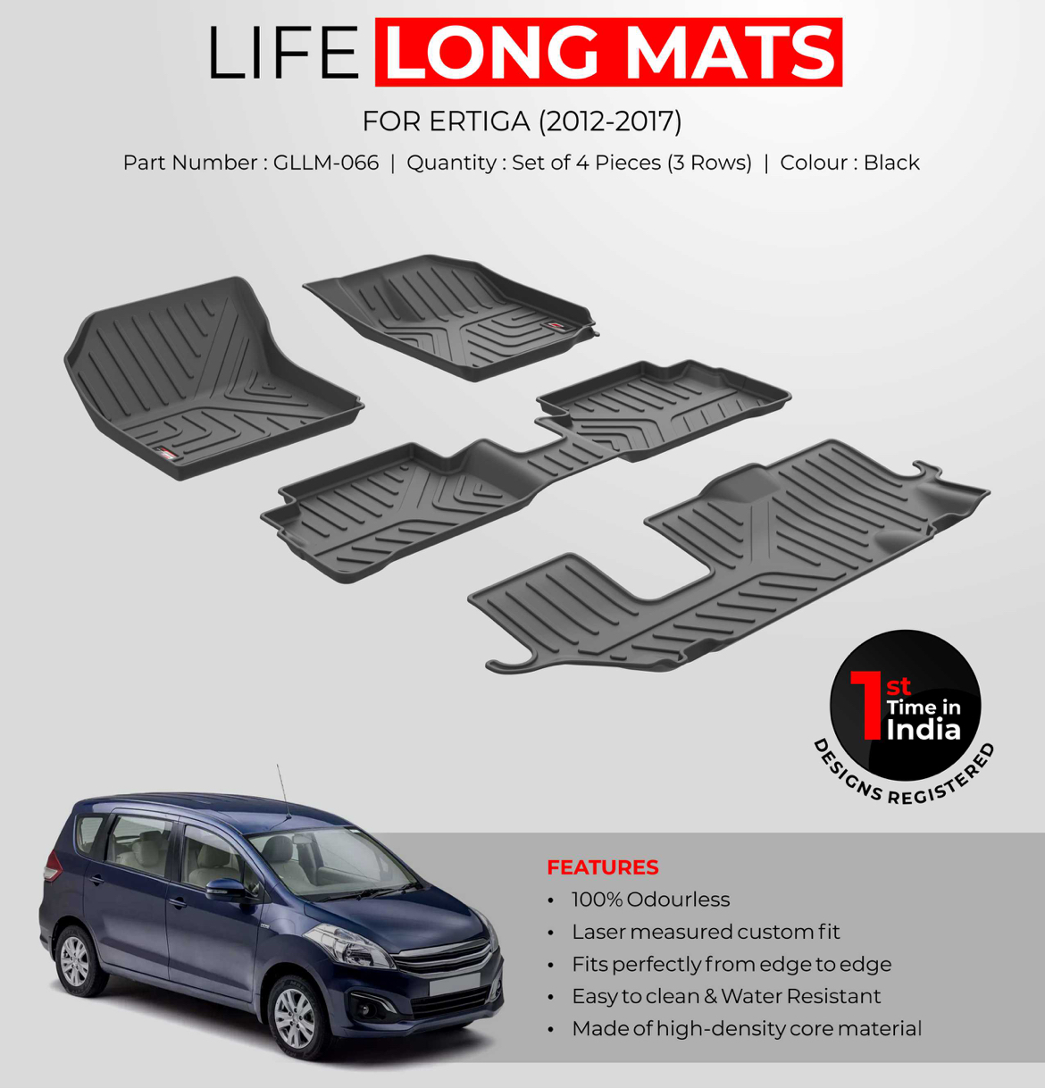 GFX Life Long Car Floor Mats for Maruti Suzuki Ertiga (2012–2017)