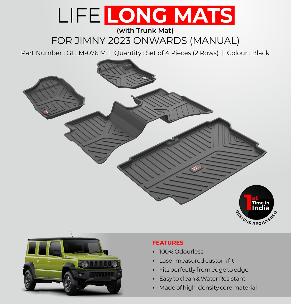GFX Life Long Car Floor Mats for Maruti Suzuki Jimny (2023 Onwards) – Manual