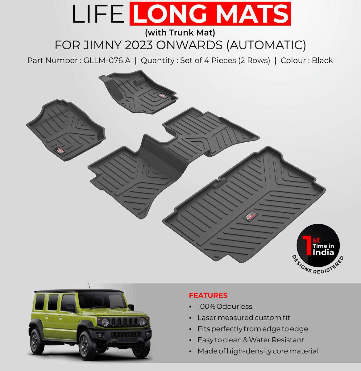 GFX Life Long Car Floor Mats for Maruti Suzuki Jimny (2023 Onwards) – Automatic
