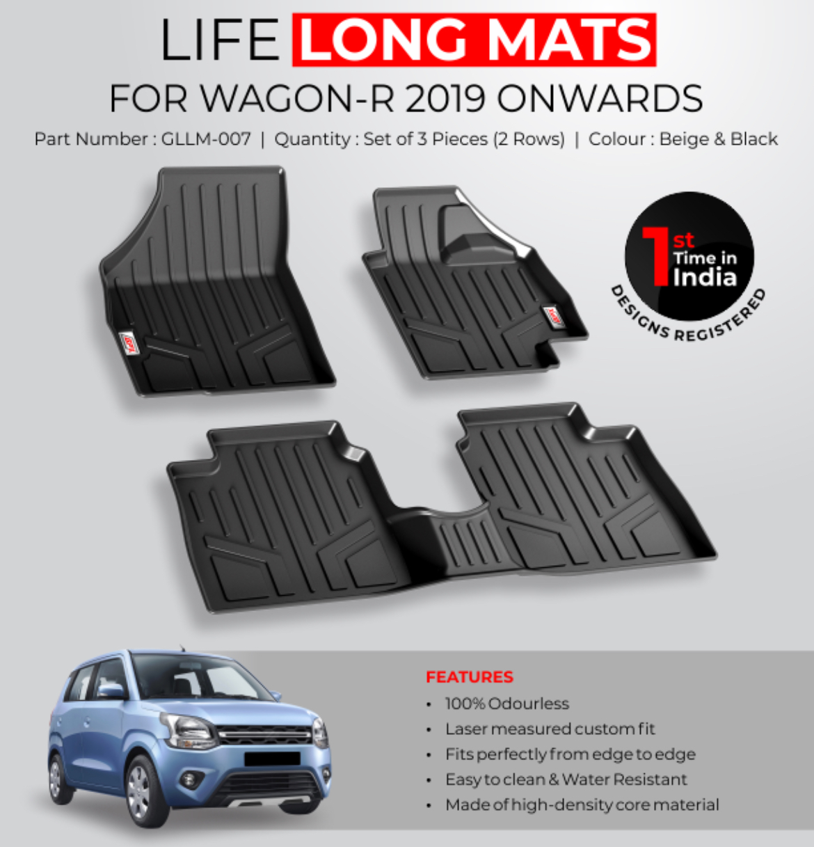 GFX Life Long Car Floor Mats for Maruti Suzuki Wagon-R (2019 Onwards)