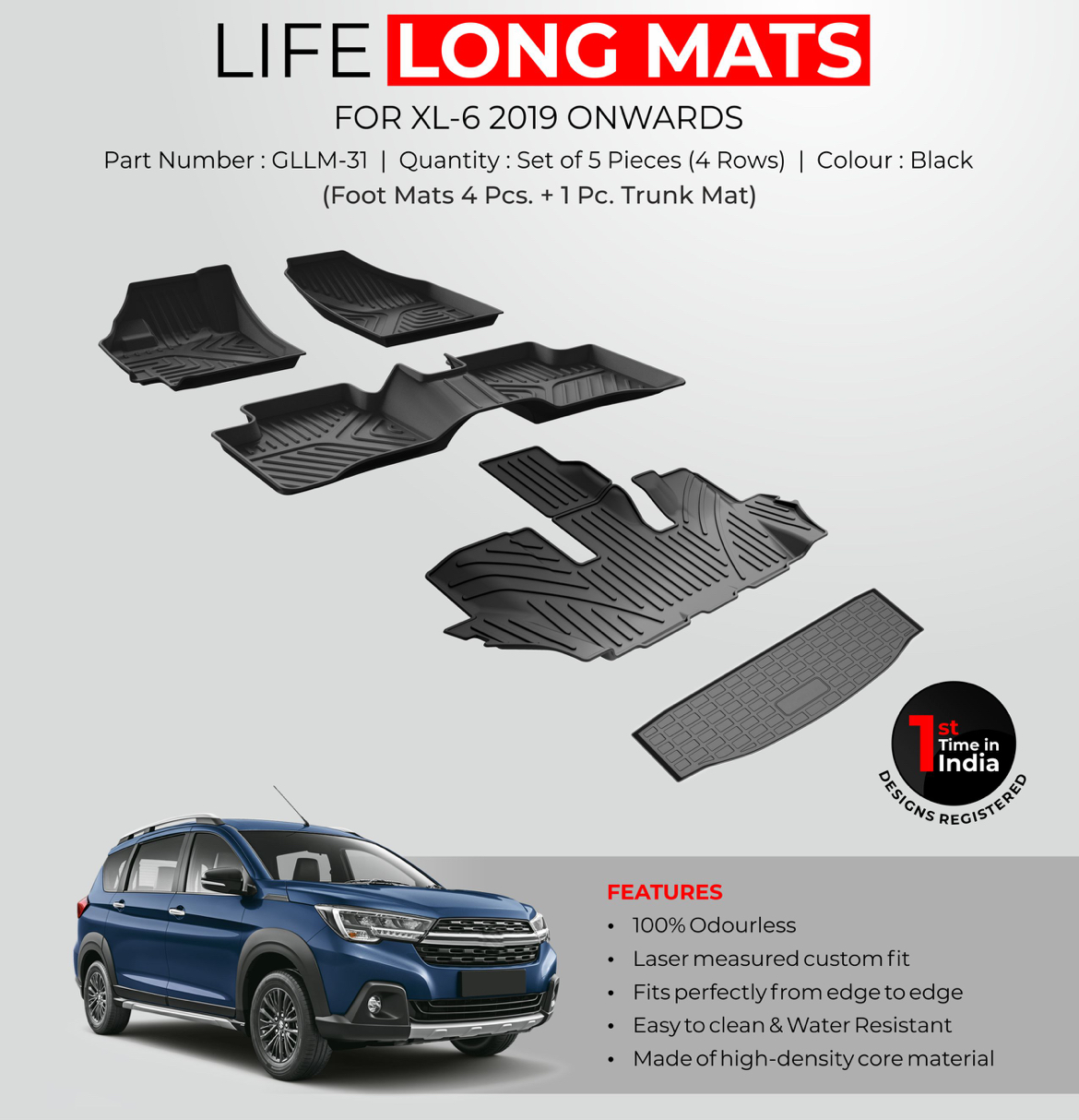 GFX Life Long Car Floor Mats for Maruti Suzuki XL6 (2019 Onwards)