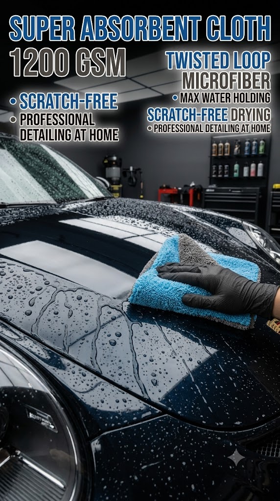 Super Absorbent 1200 GSM Twisted Loop Microfiber Drying Towel (40x60 cm) – Scratch-Free & Streak-Free Car Detailing Cloth